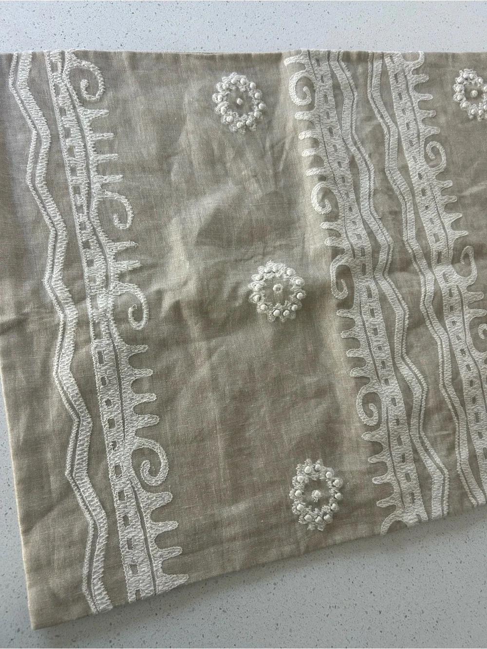 Pottery Barn Linen Embroidered Accent Pillow Sham Beige NWOT